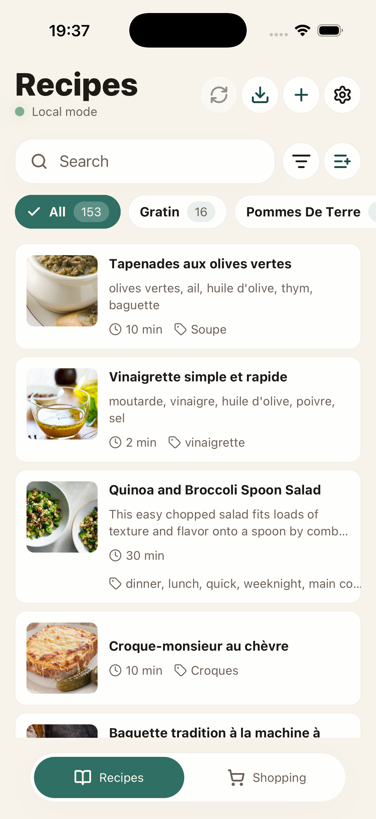 Screenshot of the AvoCook app